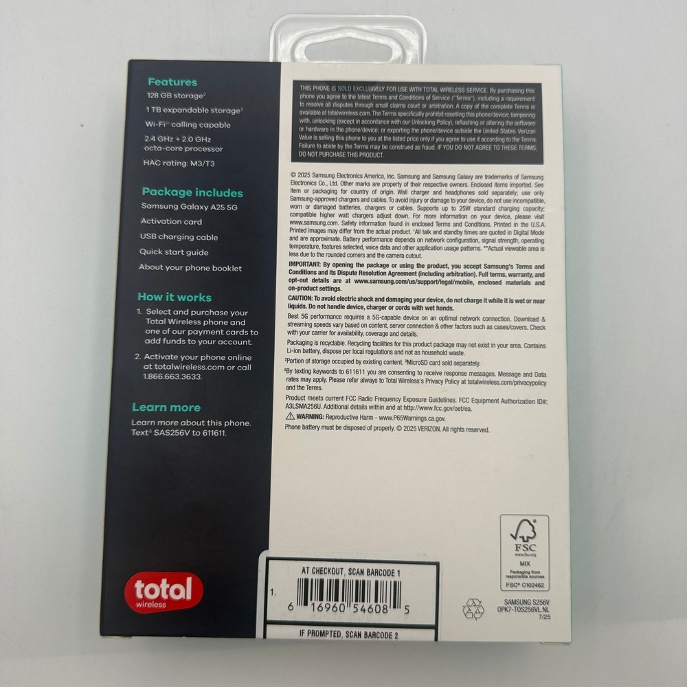 Samsung Galaxy A25 5G 128GB Total Wireless Blue Black Smartphone SM-A256U - Picture 2 of 3
